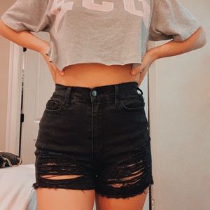 Black Ripped Jean Shorts